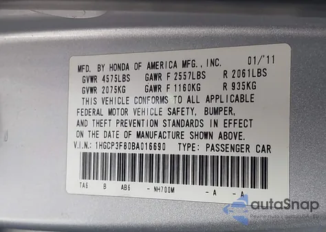2011 Honda Accord 3.5 Ex-L z USA, uszkodzony, nr VIN 1HGCP3F80BA016690